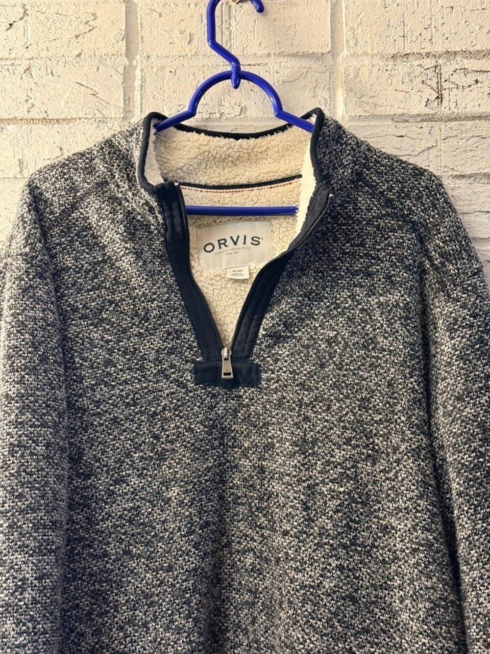 Orvis Womens XL Sherpa Fleece Pullover Black Gray Quarter Zip Sweater